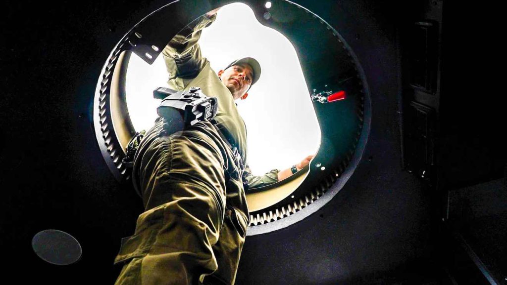 RI Officer in Roof Hatch on Lenco BearCat